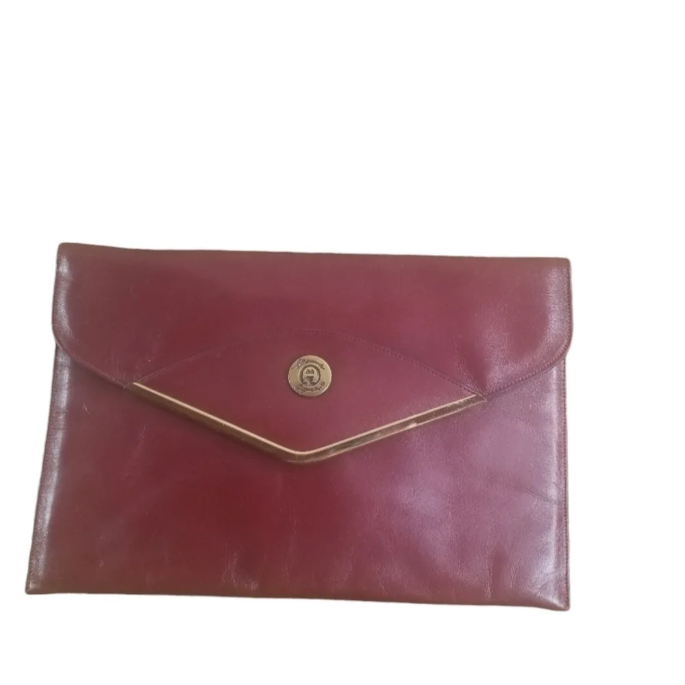 Vtg 70s Etienne Aigner rare oxblood wine leather envelope clutch purse